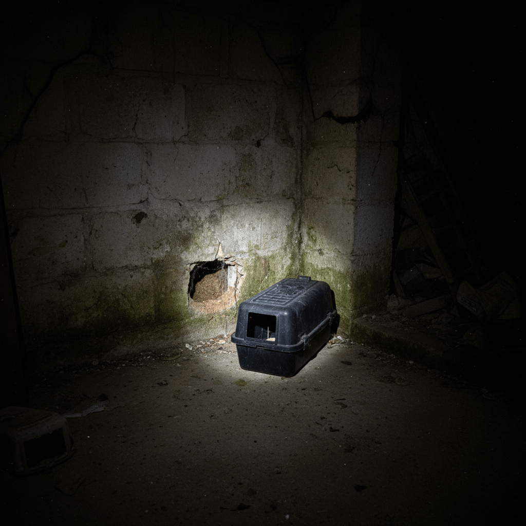 Professionelle Mausefalle im Keller platziert